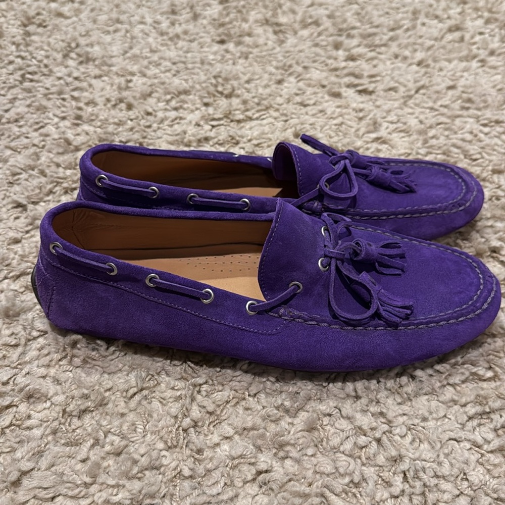 NiB Ralph Lauren Men’s Suede Harold Tassel Purple Driving Shoes Loafers size 9